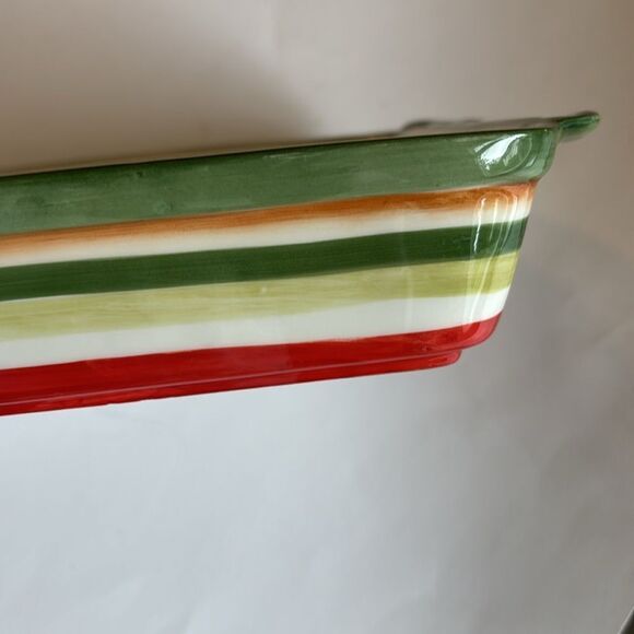 Fitz and Floyd In Bloom Floral Stripe Ceramic Rectangle Baking Casserole Dish - Picture 4 of 9